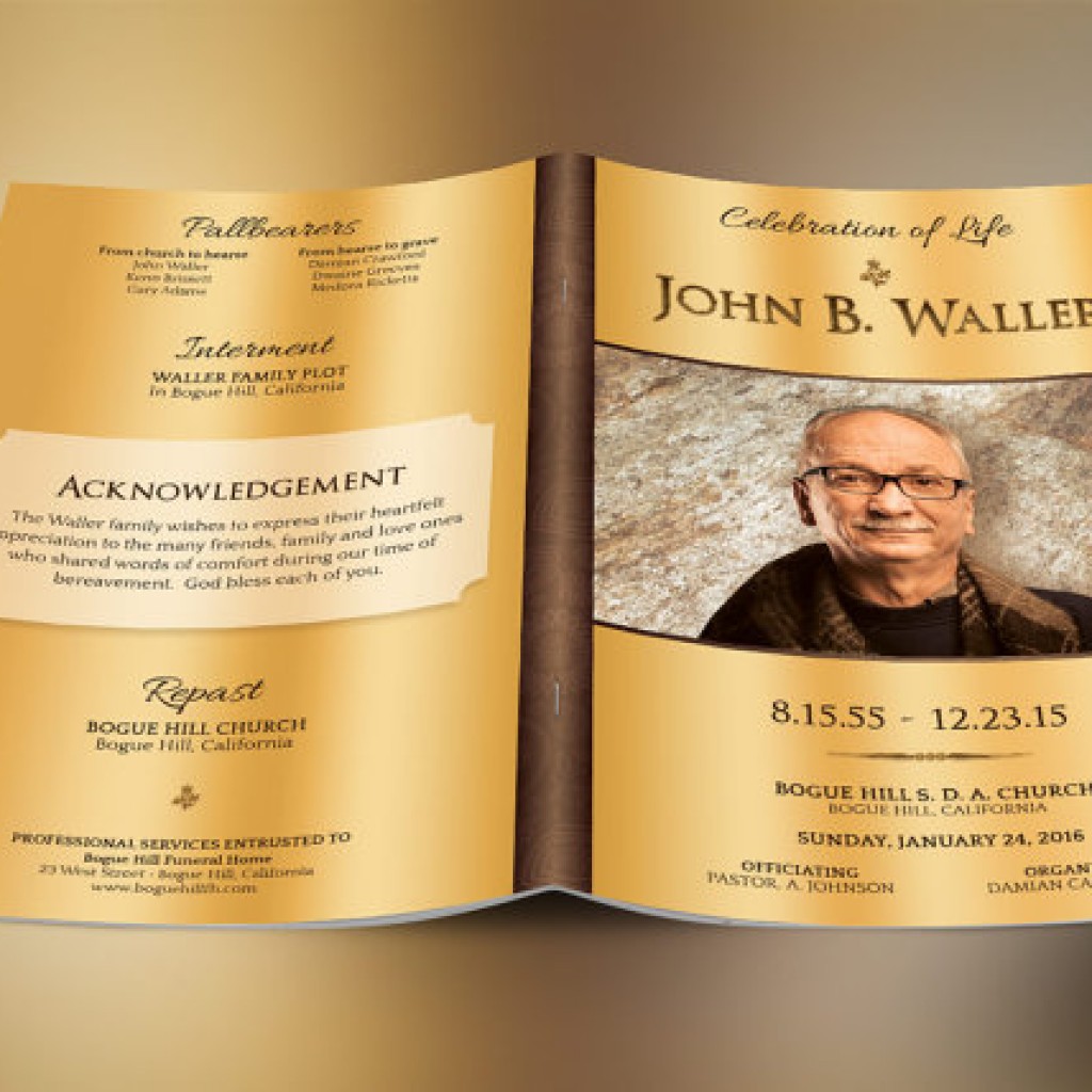 Solid Gold Funeral Program Photoshop Obituary Templates