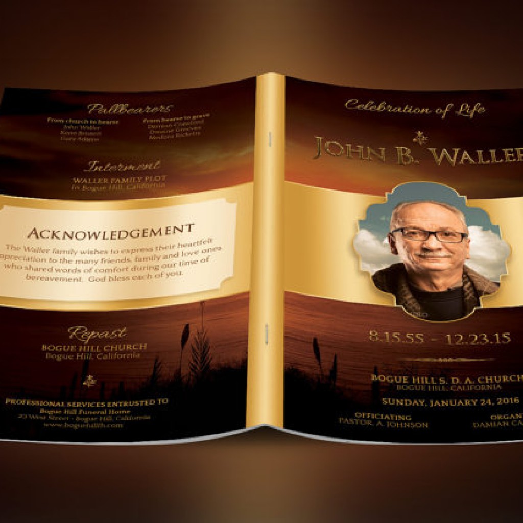 Sunset Funeral Program Photoshop Obituary Templates