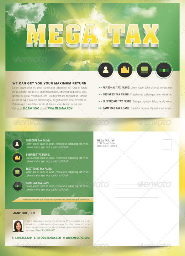 Mega Tax Flyer and Postcard Photoshop Template Mega Tax Flyer and Postcard Photoshop Template