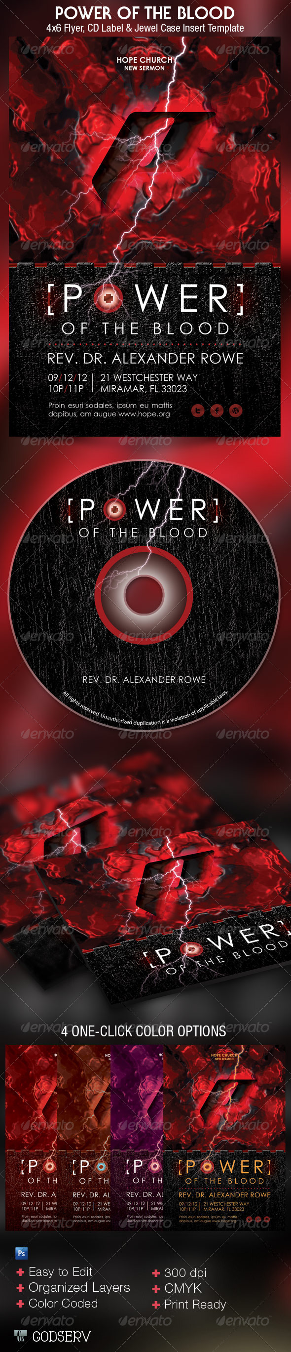 Power of The Blood Church Flyer and CD Template