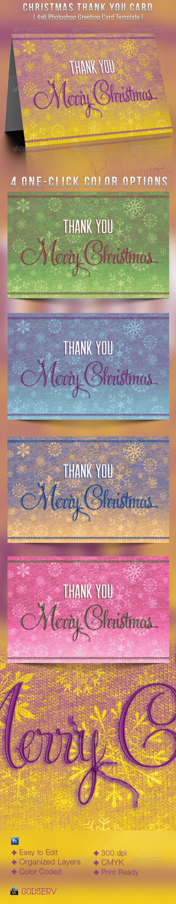 Christmas Thank You Greeting Card Template