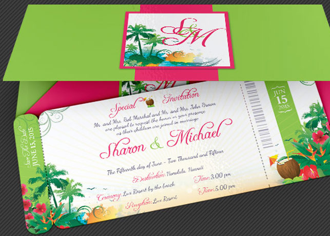 Wedding Hawaiian Boarding Pass Invitation Template