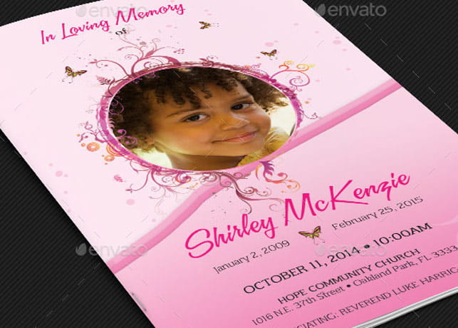 Girls Pink Funeral Program Template