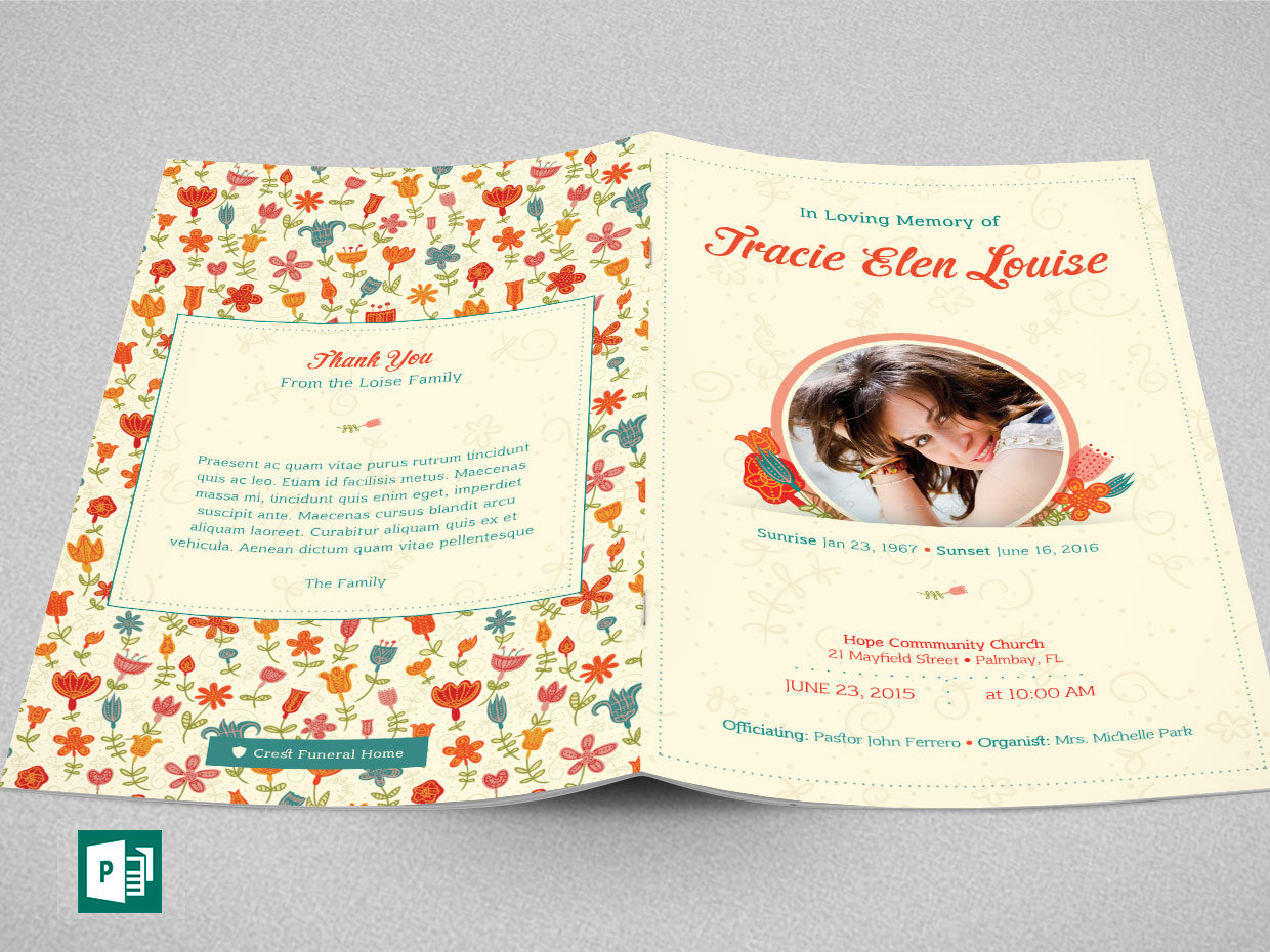 Floral Glory Funeral Program Publisher Template