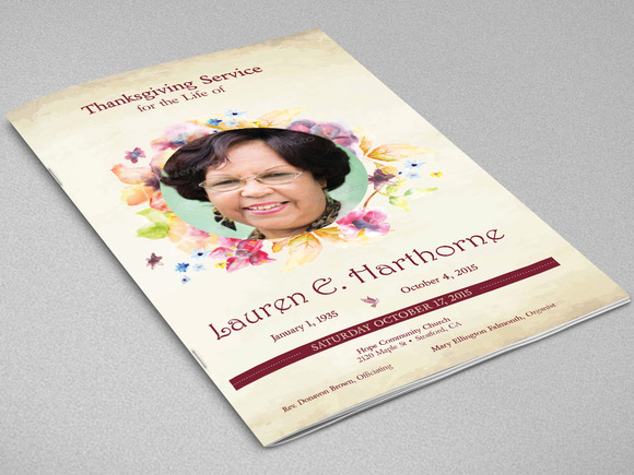 Watercolor Funeral Program Template