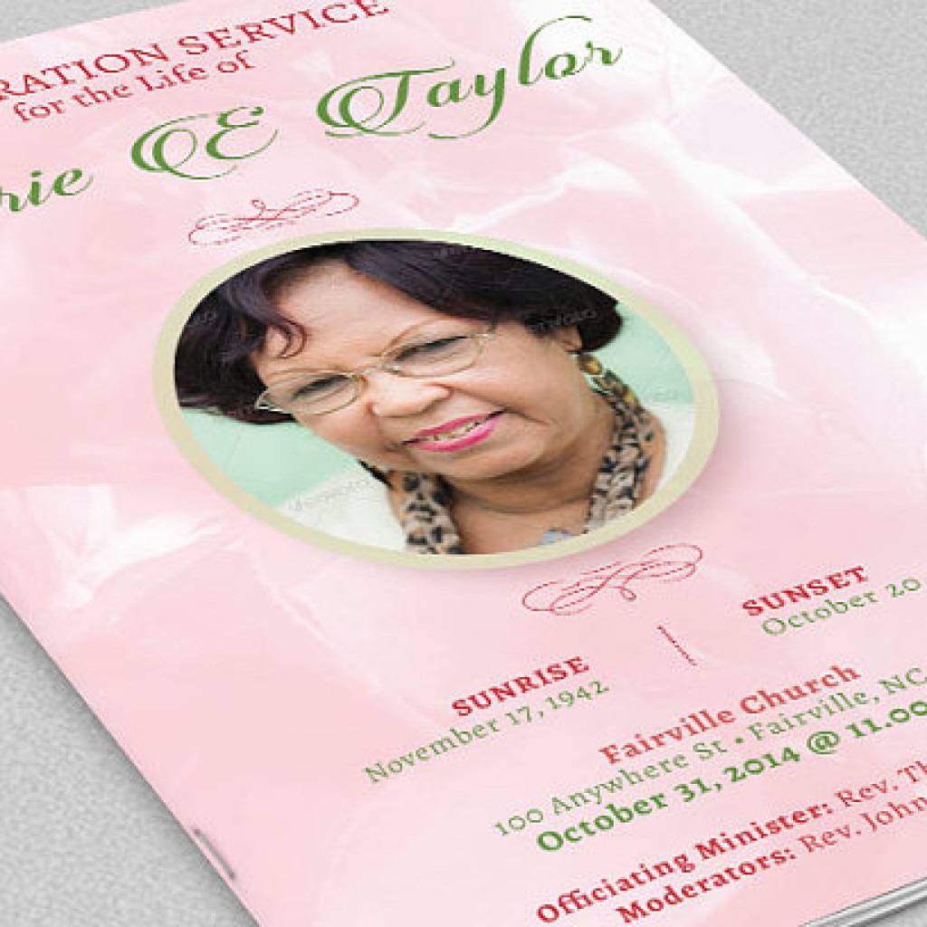 Pink Roses Funeral Program Obituary Templates